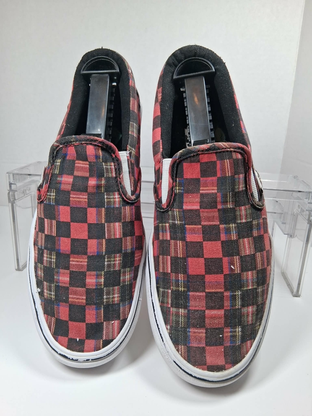 VANS Men's Slip-On Red/Black Plaid Canvas Casual Shoes US 6 Round Toe